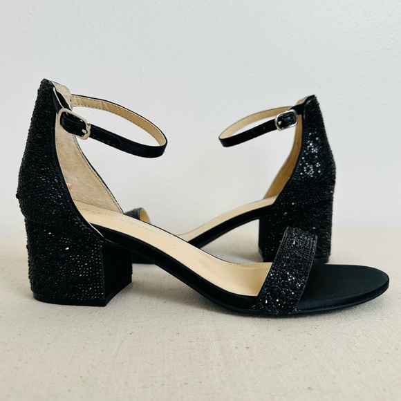 New Betsey Johnson Hanna Rhinestone Block Heel Ankle Strap Black Dress Sandals - Picture 3 of 8